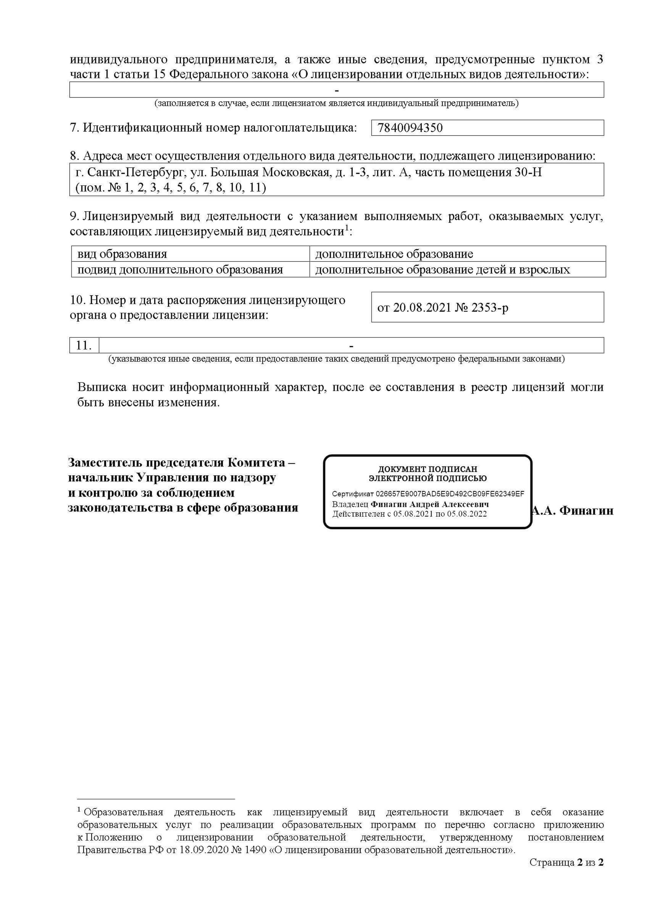 Выписка из реестра лицензий